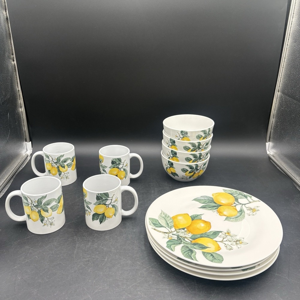 Royal Norfolk Libbey White Lemon Dishes- Bowls, Mugs, Plates- Lot of 12‎